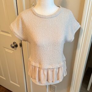 Pilcro Beige Short Sleeve Top with Ruffle Hem